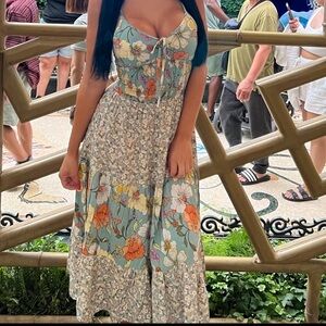 Floral Maxi Dress with Blue and Orange Accents